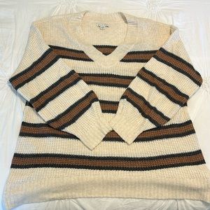 American Eagle Knit Striped Sweater - brown, charcoal, and cream